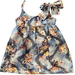 Storia Blue Floral Satin Mini Sleeveless Dress Women’s Medium